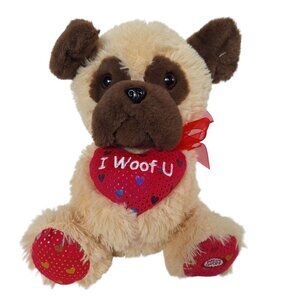 Hugfun International Valentine Singing Dog Plush I Woof U Heart Pug Puppy 9.5"